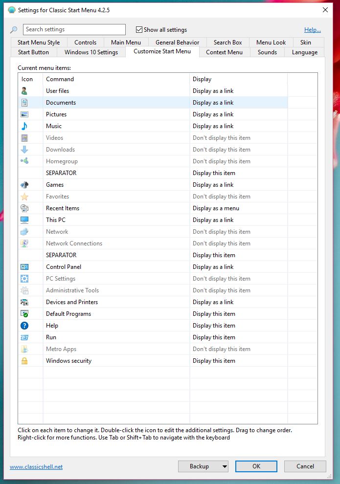 Classic Shell Menu.Customize Start Menu-1.JPG